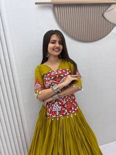 Women Gujarati Kediyu Lehenga Set Pure Cotton Gamthi Mirror Work Festive Wear
