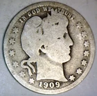1909 Barber Quarter SILVER Coin FULL BOLD DATE  LOW SHIP  NR AUCTION
