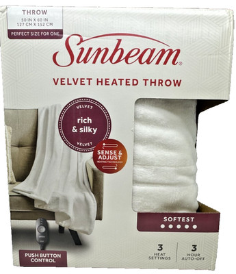 Sunbeam Velvet Heated Throw (White) 50'' X 60''
