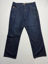 Akademiks Y2K Baggy Jeans 44x32 Dark Indigo Green Embroidered Hip Hop