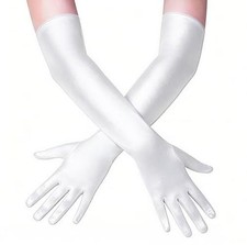 Women's Long Opera Gloves, 21-Inch Length Satin Gloves for 1920s Satin - White