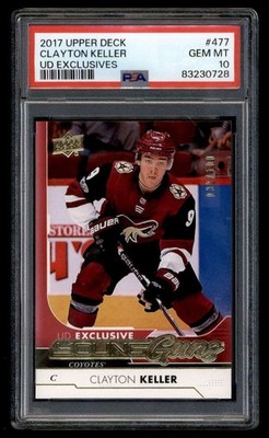 CLAYTON KELLER 2017/18 UD S2 #477 PSA 10 UD EXCLUSIVES YOUNG GUNS #030/100 T7605