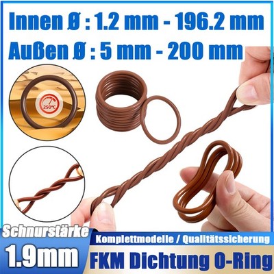 O-Ring Ø 5,0 mm - 200,0 mm Schnurstärke 1,9 mm FKM/FPM Dichtring Oring Nullring
