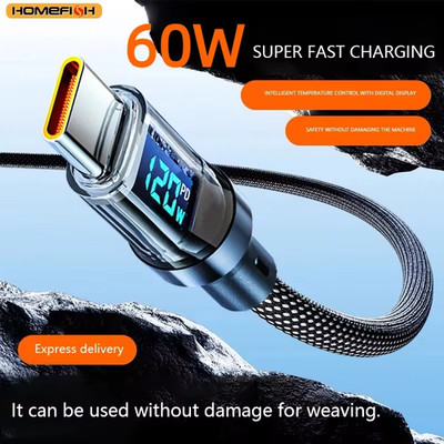120w Super Fast USB Type-C Charging Braid Phone Charger Lead with Display LOT