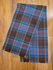 Vintage Wool Blend Ladies Tartan Scraf with Short Fringe Blue Plaid 48x12 C15