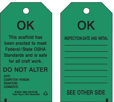 Brady 86682 Scaffold Ok Tag,5-3/4 X 3 In,Pk100
