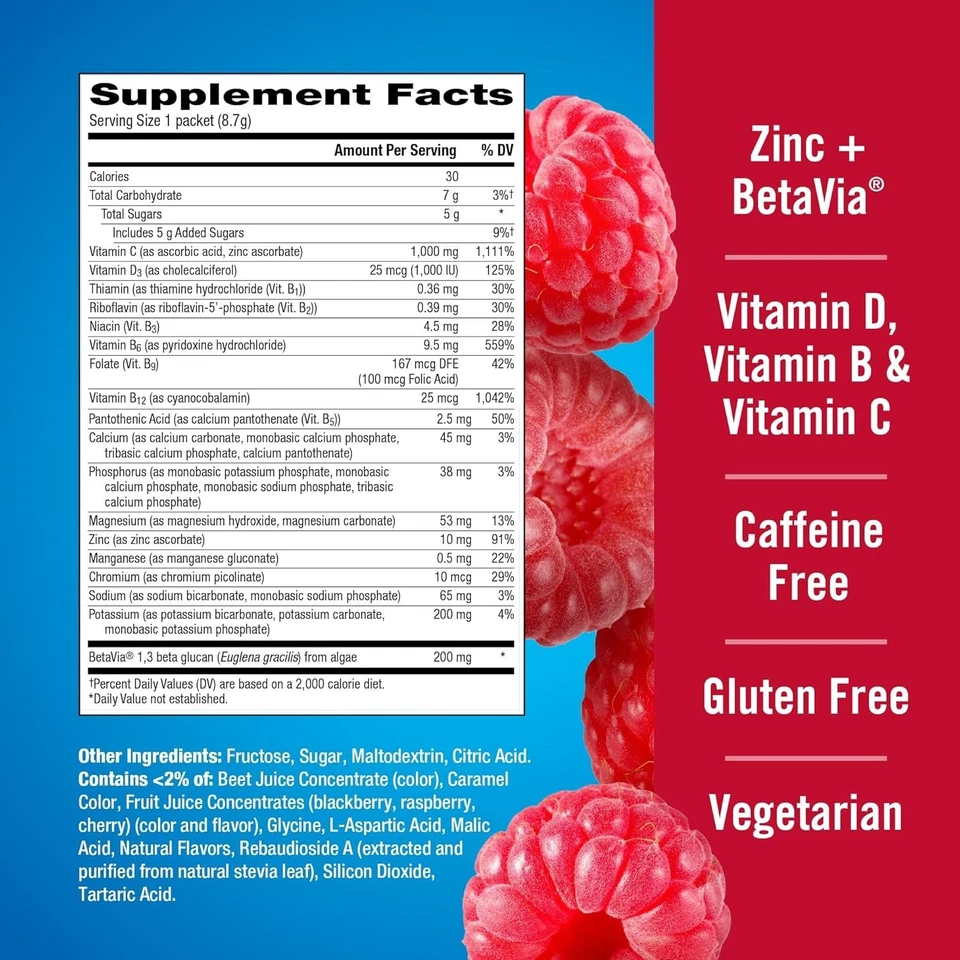 Suplemento dietético Emergen-C 1000 mg vitamina C más vitamina D zinc frambuesa 30 Foto 4 de 4