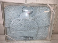 Vintage Infant Knit Sweater  Hat Set Baby Blue0-6 Months Acrylic New