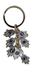 Multi Hand of Fatima Charm Pendant Key Chain Ring Blue Hamsa Evil Eye Protection