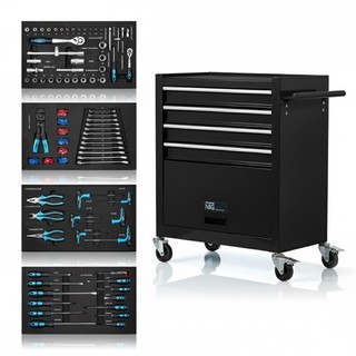 Carrello portautensili incl. attrezzi Black carrello con ruote 4 cassetti cuscinetti a sfera merce di seconda scelta!