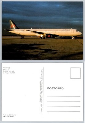 AIRWORLD Airbus A321-211 G-BXAW Prague 1997 Airline Postcard O.K.C.