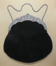 Antique Victorian Stamped 800 Silver Dancing Cherubs Frame Black Velvet Purse