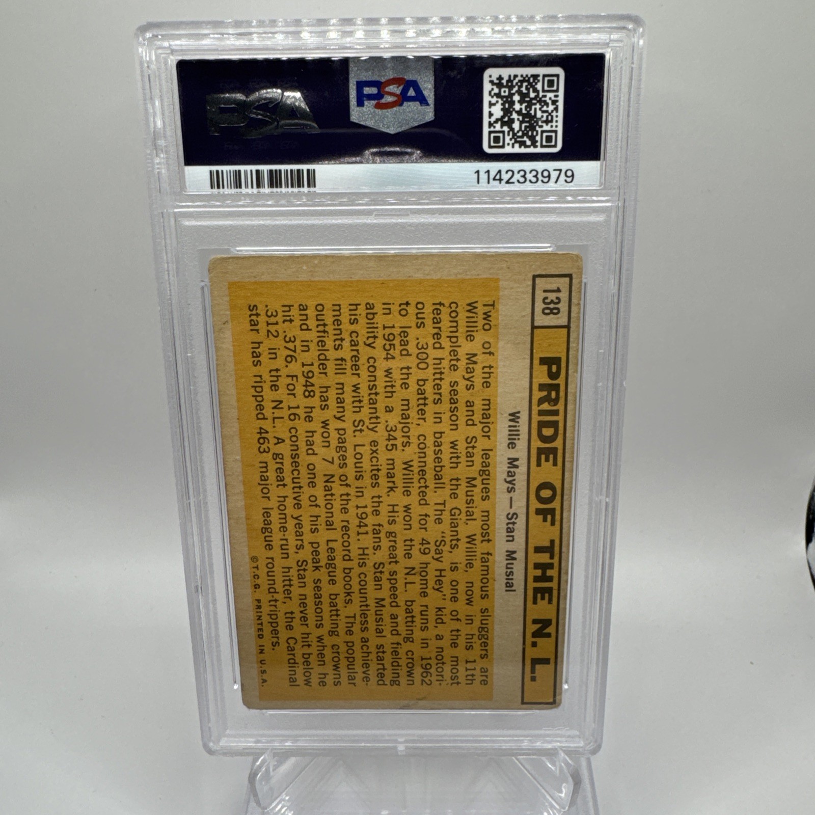 Graded Willie Mays - 1963 Topps - Stan Musial, Willie Mays #138 - PSA 1 view 2
