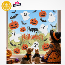 Glitter Halloween Window Clings Decor, Cute Ghost Pumpkin Stickers Decals