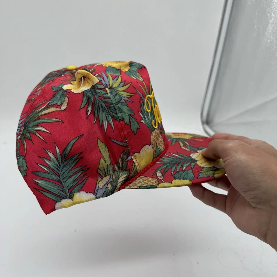 De colección Tennessee Piña Floral Hawaiano Snapback Sombrero Rojo Años 80 Ajustable Foto 3 de 4