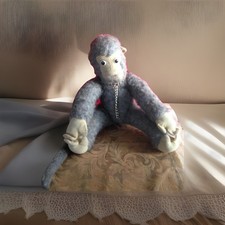 Vintage 1970(?) Spanish Stuffed grey Monkey Toy Playworn Well Loved