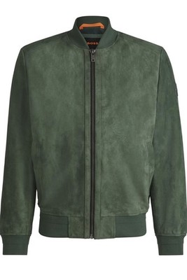 BOSS Herren Joflag Bomberjacke aus Veloursleder mit gerippten Bündchen
