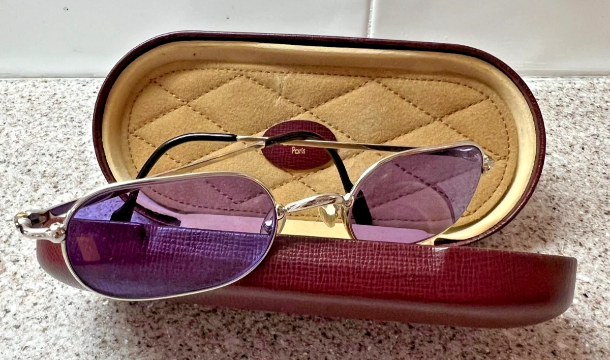 Cartier Purple Sunglasses with Black Temples Cartier Deep Purple ? Gold Panthers with Black Enamel Eyes  main image 2