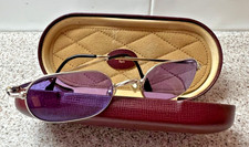 Vintage Cartier Silver Metal Rectangle Sunglasses Purple Tinted Lenses w/ Case