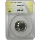 1937 Washington Silver Quarter MS 63 ANACS Uncirculated SKU:I28481