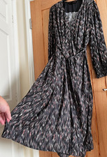Fat Face Charcoal Grey, Pink & White Print Midi Length Wrap Dress, Size 20