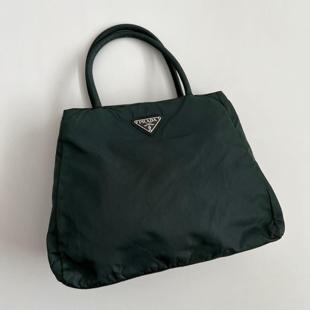 PRADA Tessuto Nylon Tote Bag Green Triangle Logo Vintage Used Japan thumbnail 4