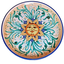 Piatto in ceramica Sole dipinto a mano. Centrotavola diametro cm 29