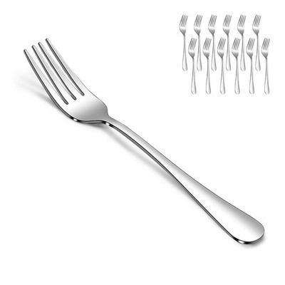 12 PCS 7.3 Inch Silver Stainless Steel Salad Forks Set Long Handle Flatware