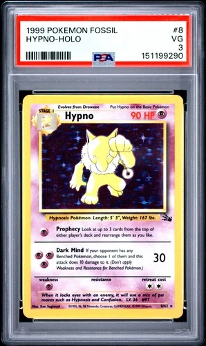 1999 POKEMON FOSSIL #8 HYPNO-HOLO PSA 3