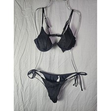 Zaful Womens Black Ribbed Underwire Bikini Set Two Piece Swimsuit Size S NWT