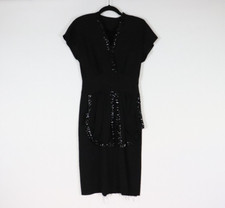 1940s Black Sequined Dress with Shoulder Pads - Vintage 40s Tailored Gown