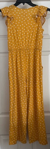 Girls Cat & Jack Jumpsuit Size L (10/12) Yellow Polka Dot - Picture 2 of 6