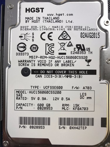 Hitachi 600GB 2.5" Hard Drive HUC156060CSS200 HGST 15K SAS 12Gbps - Picture 2 of 6