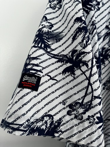 Superdry international vacation shirt short sleeve optic white hibiscus blue M - Picture 15 of 22