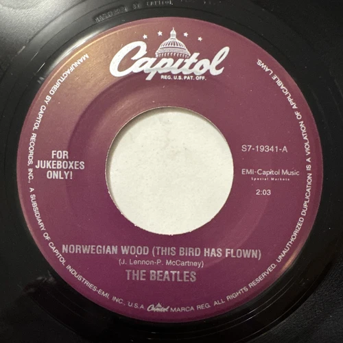 RARE NORWEGIAN WOOD JUKEBOX ONLY BLACK VINYL 45 BEATLES UNPLAYED CAPITOL