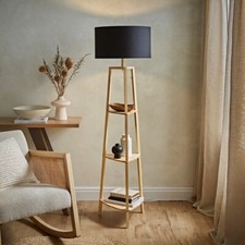 Image of Standard Floor Lamp Shelving Storage Living Room Light Large Shade Natural Wood