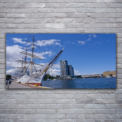 Tableau Déco Sur Verre - Impression Paysage Marin Avec Bateau - Format 120x60cm - Style Moderne