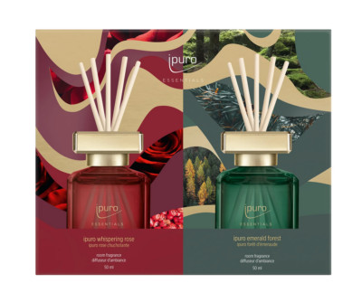 iPuro ESSENTIALS Room Fragrance Whispering Rose & Emerald Forest Limited 2x50ml New
