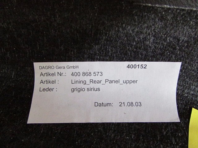 Lamborghini Gallardo, Rear Glass Trim Panel, Black, Used, P/N 400868573A