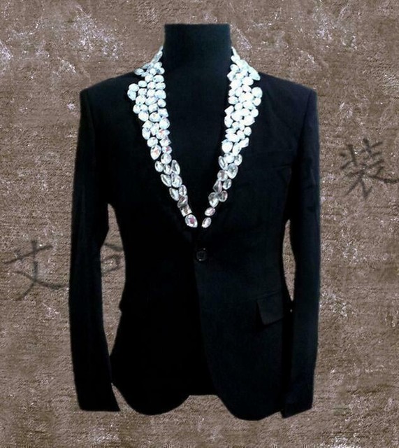 vogue Mens Lapel Rhinestones Blazers Suit Custume Jacket