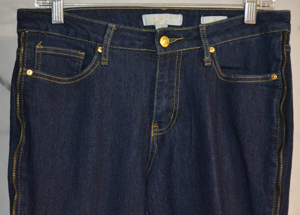 NICKI MINAJ 深蓝色弹力棉混纺牛仔裤 11 12 中腰拉链边锥形 — 第 2/4 张图片