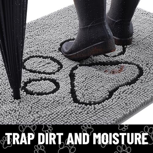 Dog Door Mat for Muddy Paws, Absorbent Dirt 30.0"L x 20.0"W x 1.0"Th Grey - Picture 2 of 6