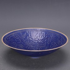 Good China Certain Kiln Porcelain Blue Glaze Carve Mandarin Duck Dabble Bowls