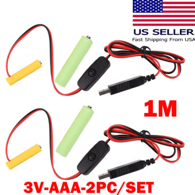 2PC/Set 3V AAA Eliminator Cables 1M Dummy-Battery Power Cord Replacement USA