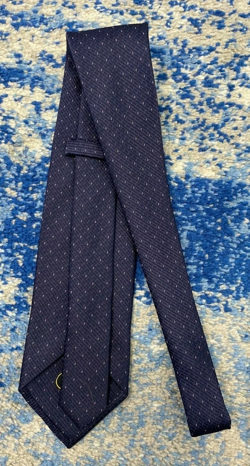 Corbata Ungaro Azul Marino Púrpura Orquídea Tejida Geométrica Seda Italia Foto 3 de 4