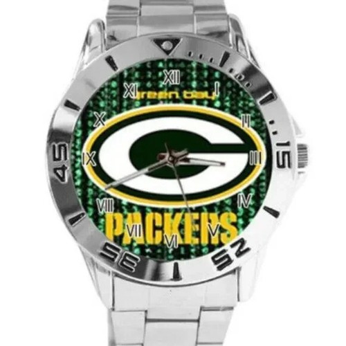 Green Bay Packers Watch Mens Stainless Steel Band SPLASH WATER RESISTANT