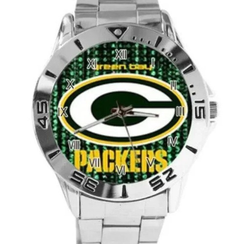 Montre homme Green Bay Packers bracelet en acier inoxydable RÉSISTANTE AUX ÉCLABOUSSURES - Photo 1 sur 4