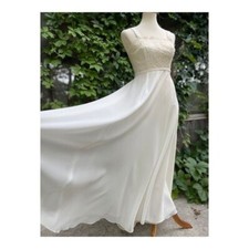 Vintage 70s Ivory Maxi Gown Lace Chiffon Sleeveless Formal Romantic Cottagecore