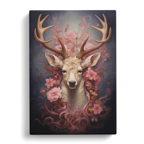 Stag Rococo Art Canvas Wall Art Print Framed Picture Decor Living Room Bedroom - Afbeelding 1 van 4