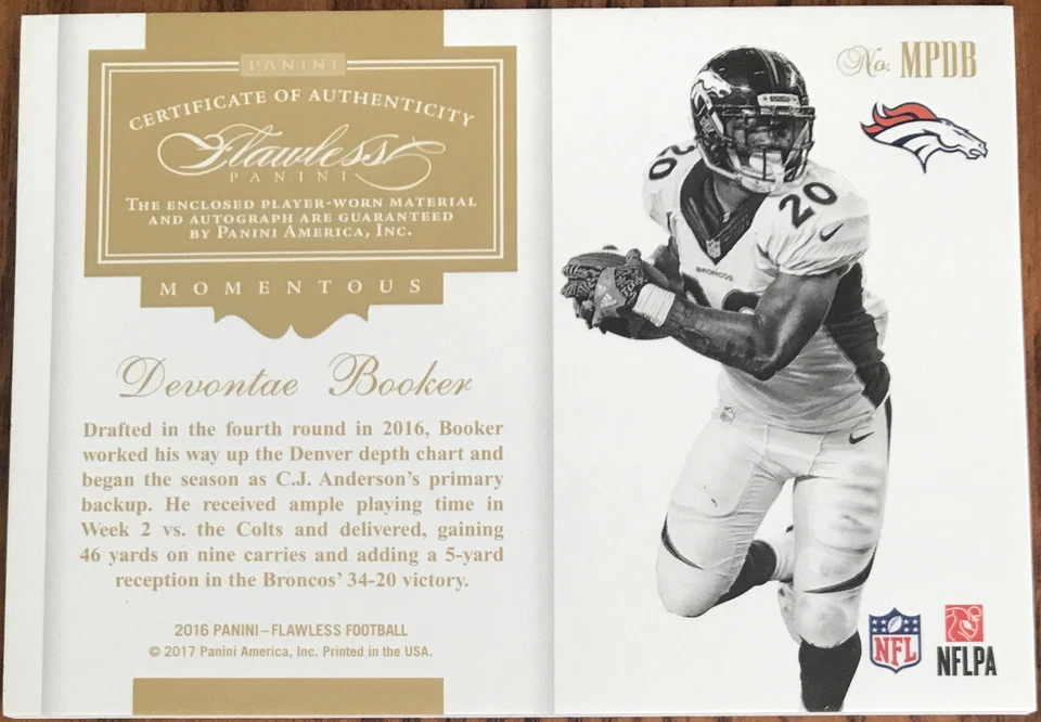 2016 Panini Flawless Momentous Patch Autographs Devontae Booker #MPDB #’d 02/25 - Image 2 of 3